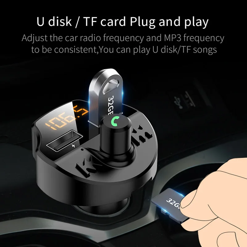 JaJaBor fm-передатчик Bluetooth 5,0 Handsfree Bluetooth автомобильный комплект стерео A2DP воспроизведение музыки Поддержка TF карта U воспроизведение диска