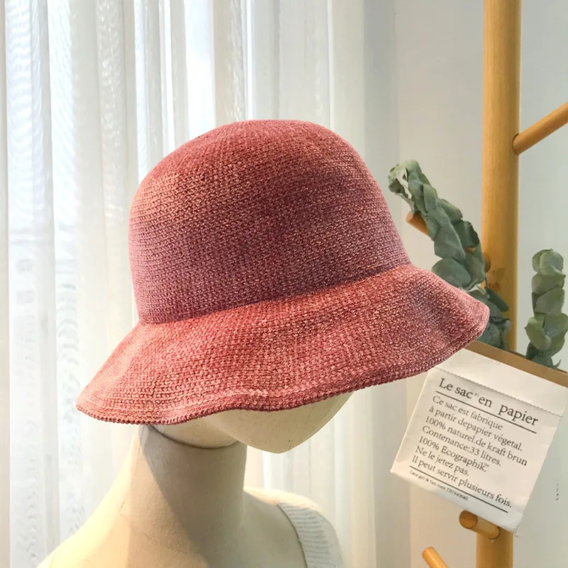 Pink Рыбацкая одноцветная Женская Солнцезащитная шляпа в Корейском стиле зимняя уличная Панама шляпа с плоским широким козырьком - Цвет: Pink