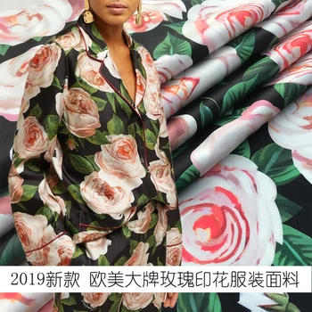 

2020 new European and American style big rose high quality digital printing apparel fabric handmade DIY fashion polyester fabric