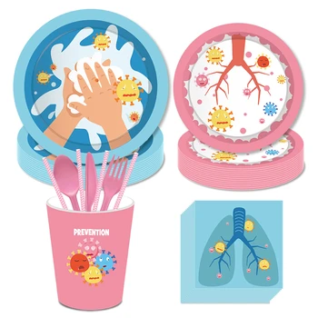 

Washing Hand Dinner Plates Napkins Cups Beat the Virus Theme Party Decorations Disposable Tableware Sets DIY Virus Party Favors