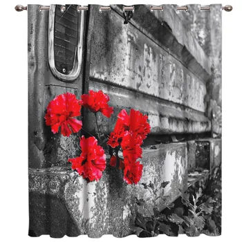 

Red Flowers On Mottled Scrap Steel Floral Fabric Kids Window Treatment Hardware Sets Curtain