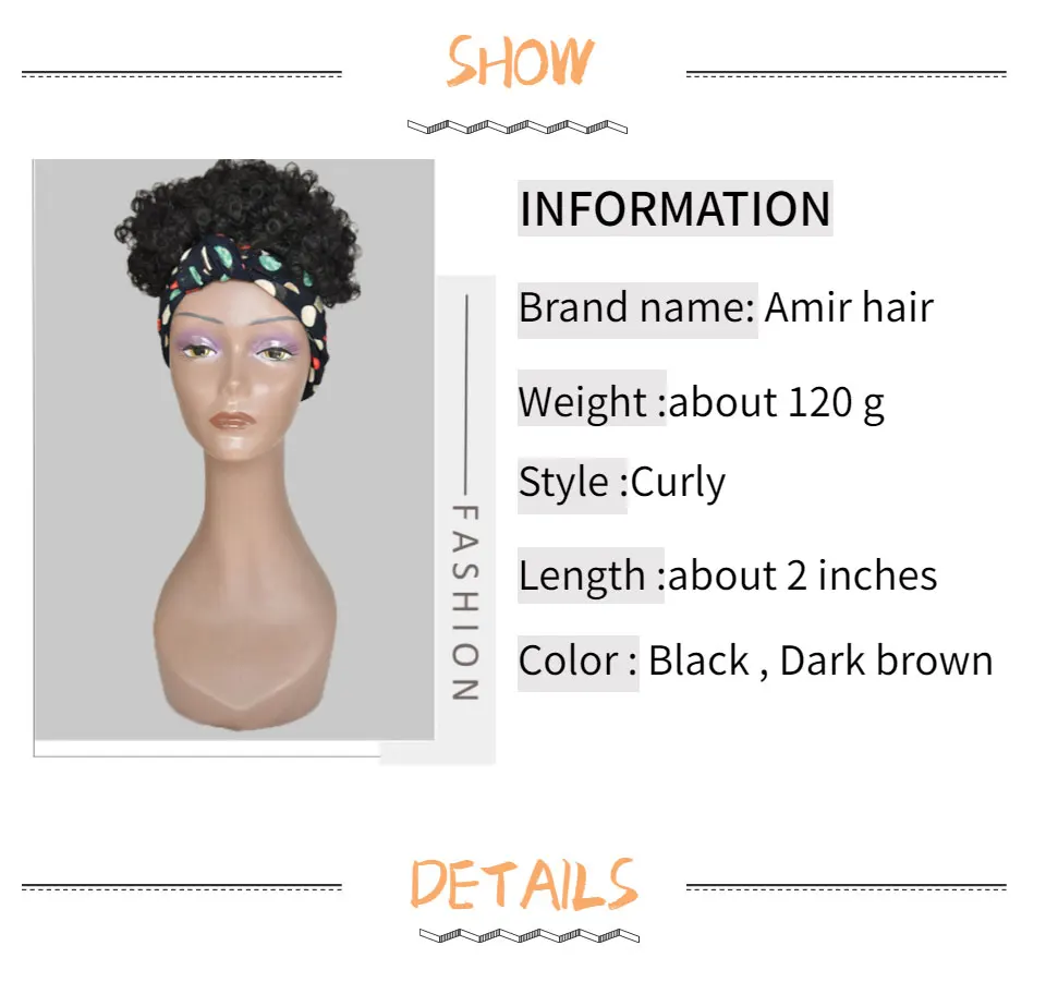 Amir curto cabelo sintético bun kinky encaracolado