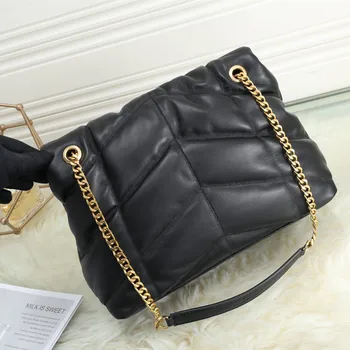 

Luxury Fashion Designer Soft Genuine Leather Qulited Shoulder Bag Women Chain Shoulder Strap with Flap Large Capacity Handbag