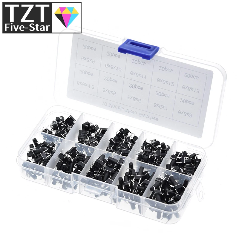 100/200 Stück 6*6 Taktschalter, taktiler Drucktastenschalter, Höhe: 4,3 mm ~ 13 mm, DIP 4P Mikroschalter, 6 x 6 Tastenschalter TZT – Detail 2