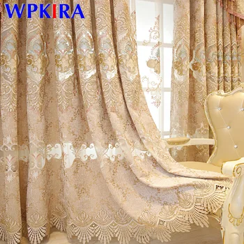 

Europe Luxury Chenille Fabric Curtain For Living Room Window Drapes Crown Embroidered Gold Blackout Curtain For Bedroom WP232D3