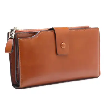 

RFID Women's wallets Long Korean style oil wax leather wallet Clutch card holder genuine leather Women purses portomonee vrouwen