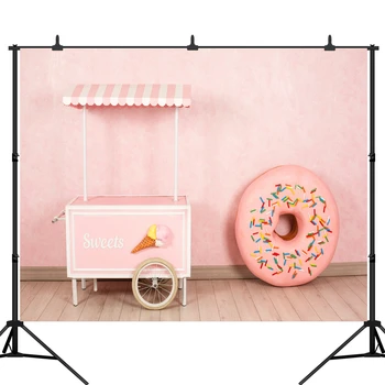 

Photography Backdrop Sweets Ice Cream Cart Pink Doughnut Child Birthday Party Newborn Baby Photo Background