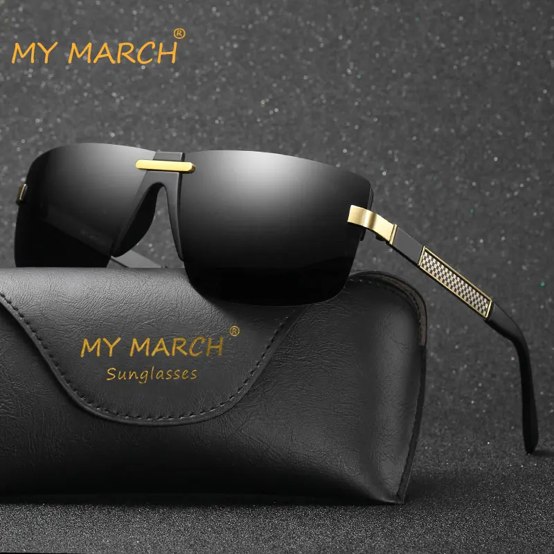 MYMARCH мужские поляризованные солнцезащитные очки винтажные алюминиевые магниевые солнцезащитные очки для вождения прямоугольные затемняющие очки для мужчин Oculos UV400