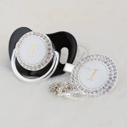MIYOCAR серебро bling соска и соска клип набор имя инициалы письмо I уникальный BPA бесплатно пустышка bling baby shoower подарок L1 - Цвет: LI-4-1  6-18m
