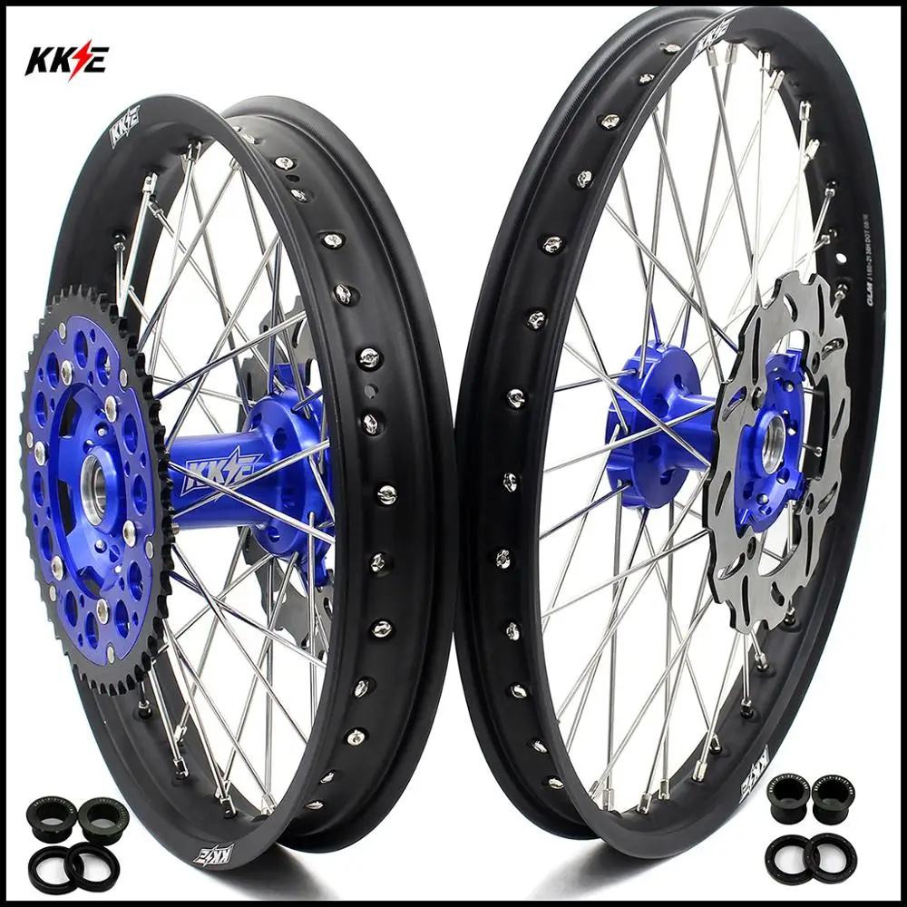 KKE 21/18 COMPLETE ENDURO WHEELS SET FOR KAWASAKI KX125 KX250 1993-2002 BLUE HUB FRONT&ampREAR 250/220MM DISCS |