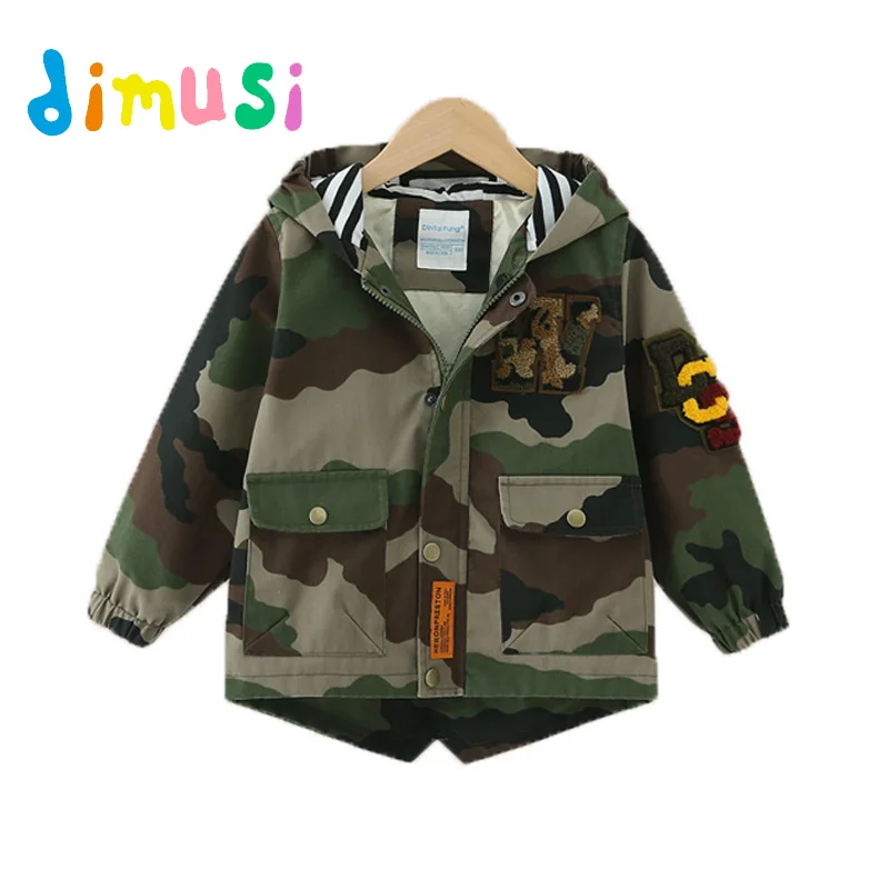 DIMUSI/осенне-зимние куртки-бомберы для мальчиков; модные детские камуфляжные пальто в армейском стиле; Детская Повседневная ветровка с капюшоном; куртки; одежда