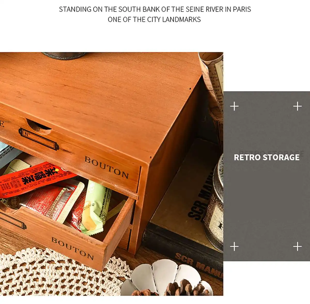 Vintage Wooden Box Storage Drawer Wooden Chest Of Drawers Jewelry Cosmetics  Organizer Office Home Decoration Desktop