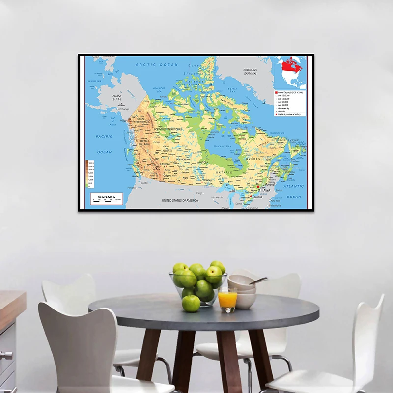 Topographic Map of Canada In French 60*90cm Wall Art Poster Canvas Painting For Office Supplies Home Decoration School Supplies