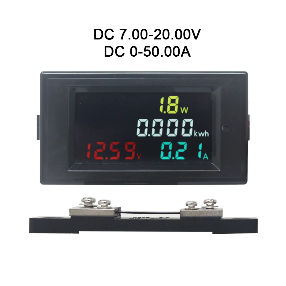 4 in 1 DC Voltage Current Active Power Energy Meter DC 7-20V 20A/50A/100A Voltmeter Ammeter with Full-view LCD Display