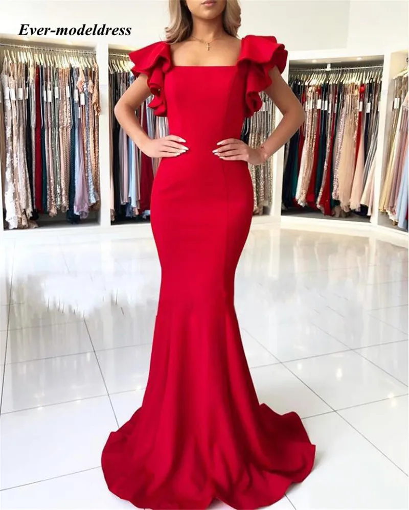 

Chic Red Mermaid Prom Dresses 2019 Cap Sleeveless Simple Arabic Formal Evening Gowns Cheap Customized gala jurken