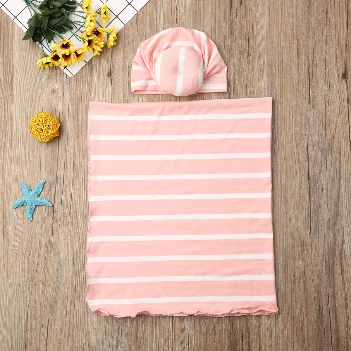 Pudcoco Newborn Baby Boy Girl Clothes Solid Color Soft Swaddle Muslin Blanket Wrap Swaddling Blanket 2Pcs Outfits Clothes