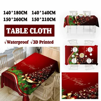 

3D Waterproof Rectangular Print Tablecloth Christmas Tree Oil cloth Home Party Banquet Table Cloth Cover Mat Desk Decor