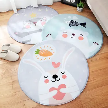 

Round Flannel Cartoon Carpet Floor Mat Home Living Room Bedroom Baby Bedside Non-Slip Crawling Rugs
