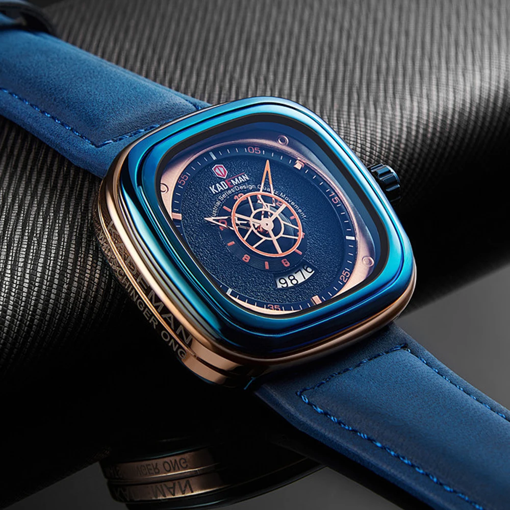 Часы мужские кварцевые с кожаным ремешком квадратной формы | Наручные часы