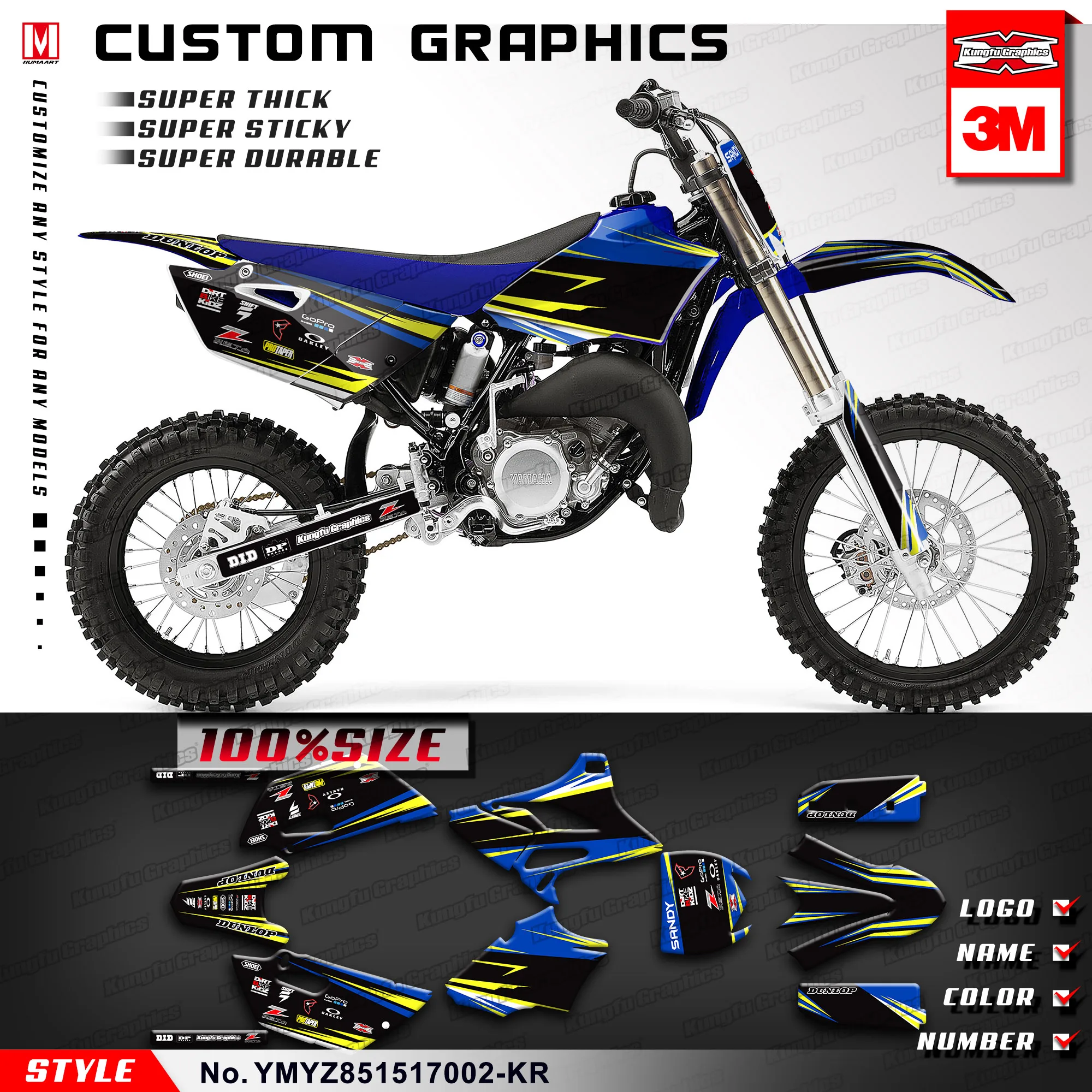 

KUNGFU GRAPHICS Dirt Bike Custom Vinyl Stickers Decal Kit for Yamaha YZ85 YZ 85 2015 2016 2017 Adhesive Wrap Black