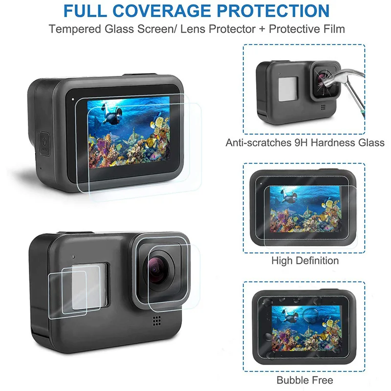Набор аксессуаров для GoPro Hero 8 черный/водонепроницаемый корпус/защита экрана из закаленного стекла/чехол для переноски/Чехол/фильтры для сноркеля