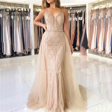 Дубай роскошные сексуальные вечерние платья Длинные милое жемчужное Кристальное обнаженное белое вечернее платье с открытой спиной Русалка OL103332