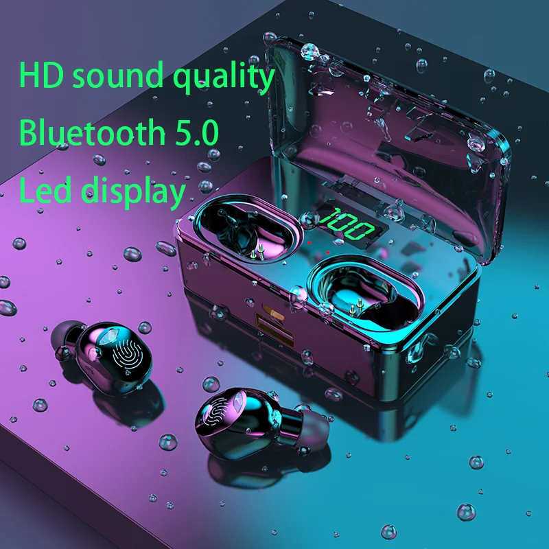 Беспроводные наушники TWS Bluetooth 5 0 мини стерео басы светодиодный дисплей питания