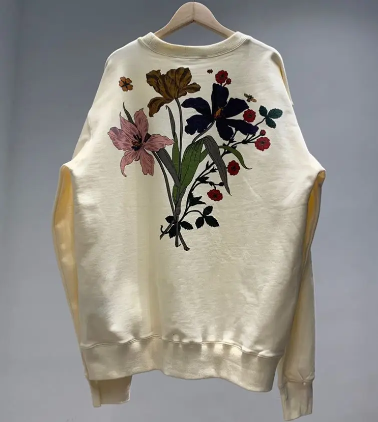 SS19 весенние женские белые винтажные мультики с игровой культурой, украшенные блестками, с круглым вырезом, толстовка Femme - Цвет: flower