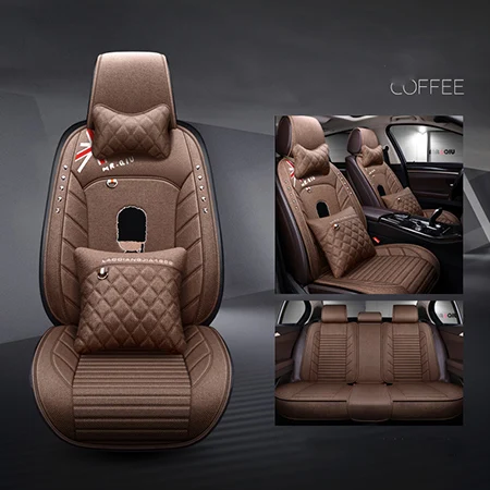 color 3 Deluxe Мультяшная льняная Автомобильная крышка сиденья универсальная подушка для сиденья для hyundai все модели solaris creta i30 getz accent ix35 i20 i40 Elantra - Название цвета: color 3 Deluxe