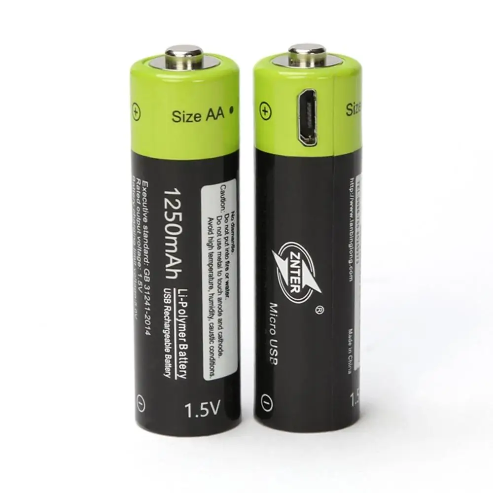 2pcs ZNTER AA 1,5 V 1250mAh аккумулятор 2/4 шт USB быстрая зарядка перезаряжаемый литий-полимерный аккумулятор заряжается кабелем Micro USB - Цвет: 2pcs