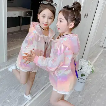 

Girls Jakcet Coat Letter Pattern Coat For Girls Patchwork Children's Jackets Hooded Spring Autumn Children's Clothing