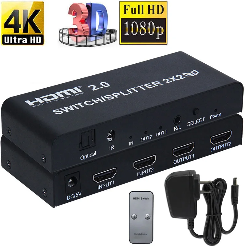 2x2 HDMI сплиттер Переключатель 2 0 4K 60Hz 1 4 коммутатор 1X2 аудио видео конвертер адаптер