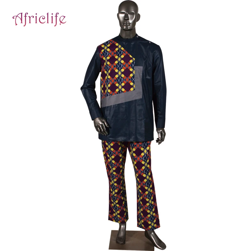 Высокое качество Лидер продаж Африканский принт 2 шт. мужские комплекты Топ dashiki и брючный комплект размера плюс традиционная африканская одежда WYN883