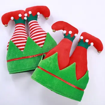 

Funny Christmas Santa Hat Elf Upside Stripe Pants Cap Xmas Party Cosplay Costume Y1AC