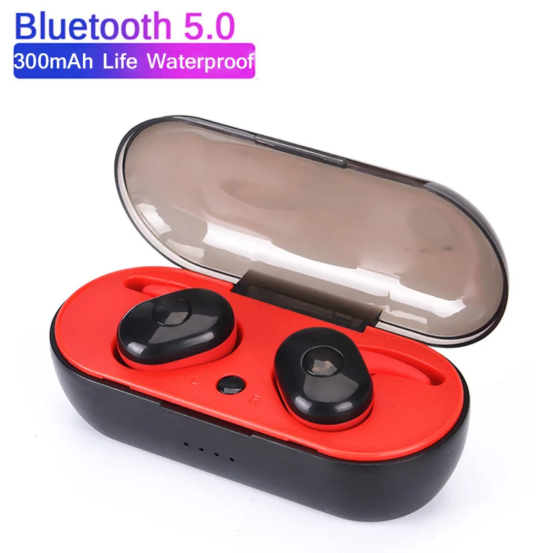 TWS Bluetooth 5,0 наушники стерео беспроводные Earbus HIFI Звук спортивные наушники гарнитура с микрофоном для телефона ANDROID - Цвет: Красный