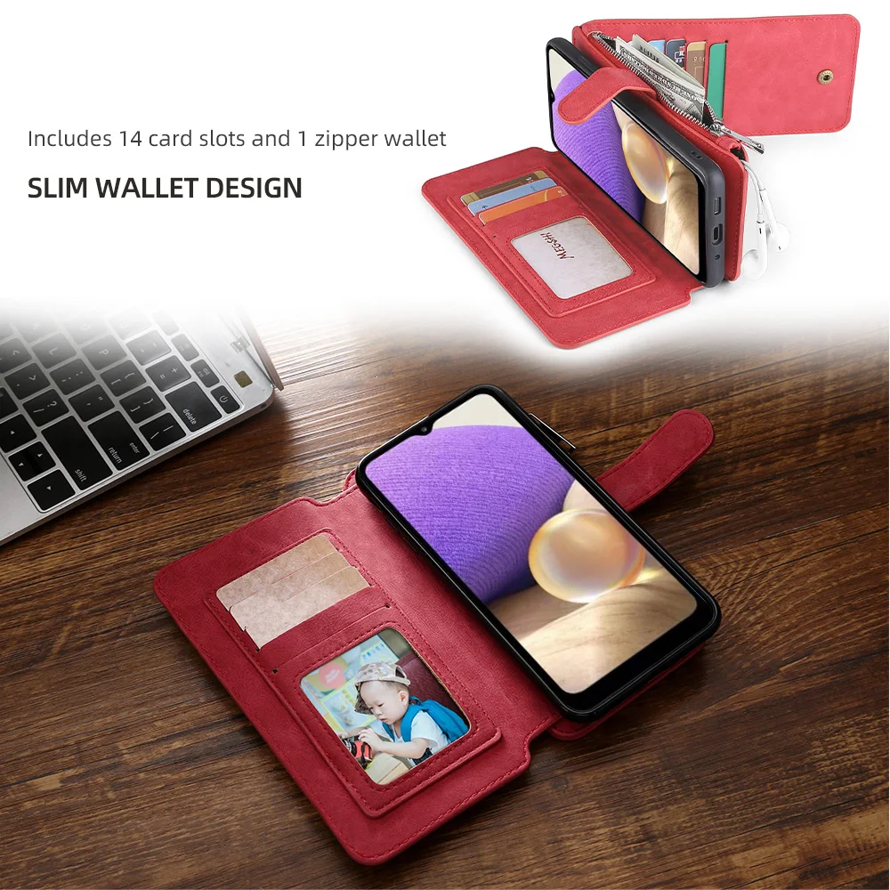 Wallet Fashion PU Leather Phone Case For Samsung Galaxy S7 S8 S9 S10 S21 S22 A10 A12 A20 A30 A31 A32 A42 A50 A52 A70 A72 kawaii phone case samsung