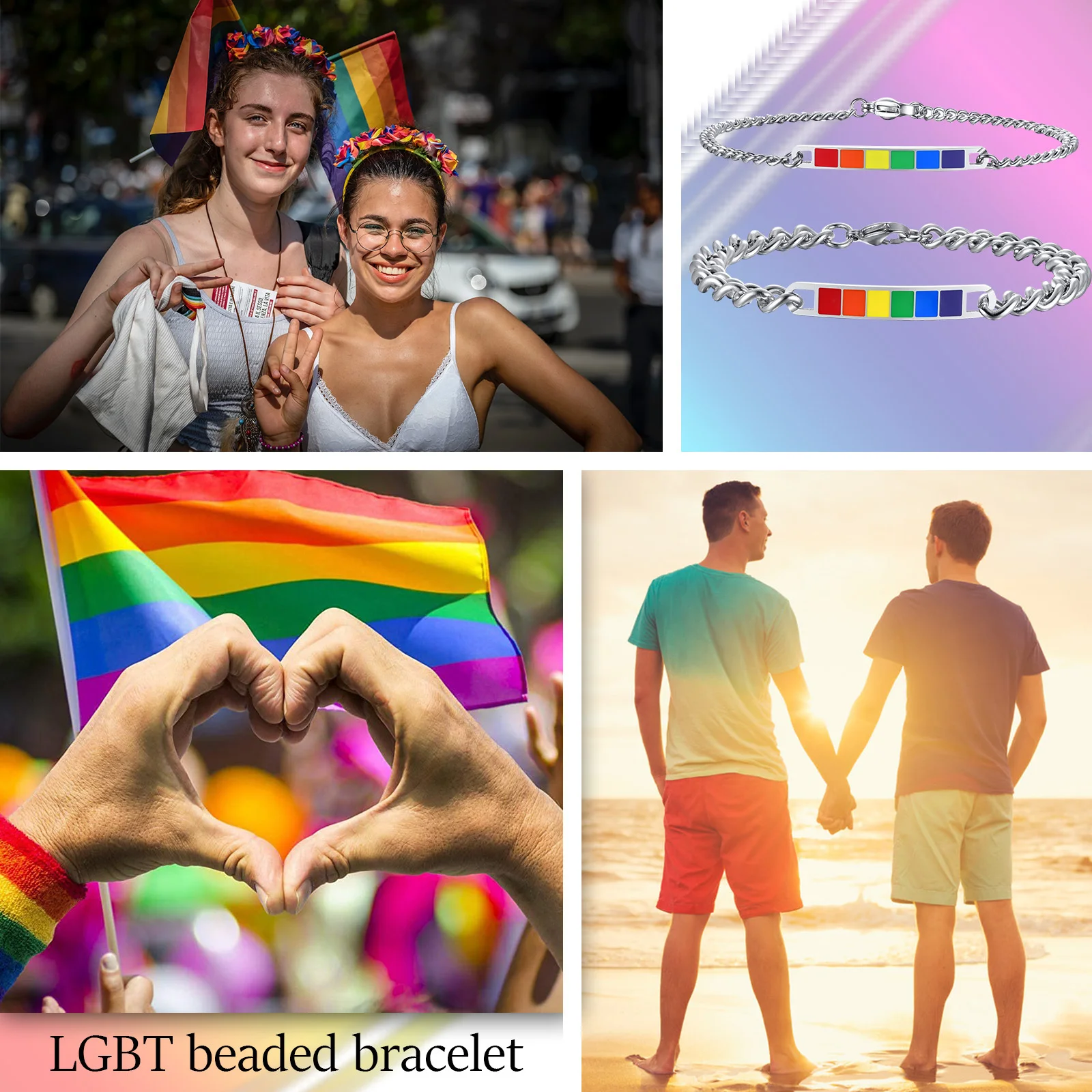 Stainless Steel Bracelet Vnox Rainbow Color LGBTQ Pride Bracelets for Women Men Jewelry Stainless Steel Rainbow Pride Parade Wristband Accessory stainless steel bracelet,fashion bracelet,fashion jewelry