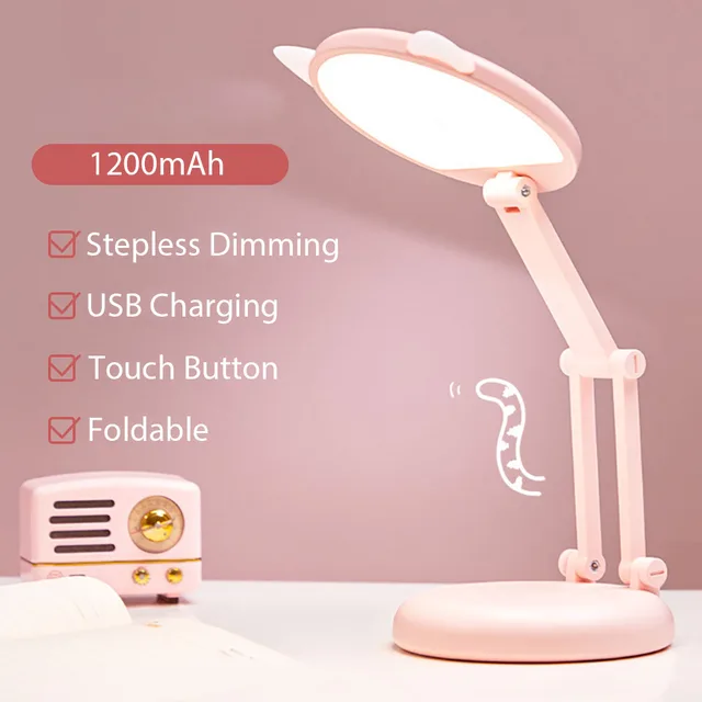 Lampada da tavolo a LED con gatto carino, per bambini, per studio, protezione degli occhi, lampada da scrivania, batteria a lunga durata, 3600/6400 mAh, lampada da notte intelligente per camera da letto_voghion.com
