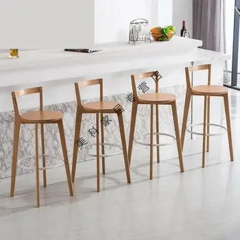 

New Chinese-style Solid Wooden Bar Chair, High Chair, Fashionable Bar Stool, Nordic Simple Leisure Bar Chair, Family Chair