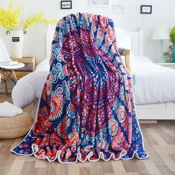 

India Bohemian Mandala Blanket For Bed Sofa Winter Bedspread Microfiber Coral Fleece Soft Nap Travel Bedclothes Throw Blanket