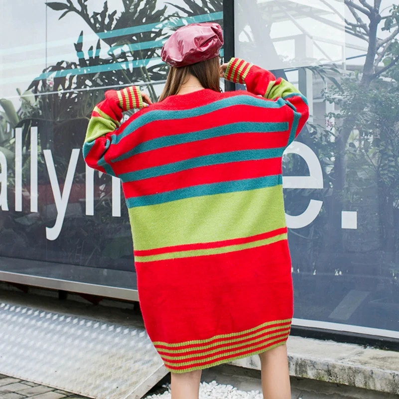 SexeMara, Модный Свободный вязаный свитер в полоску с буквенным принтом, пайетками и бисером