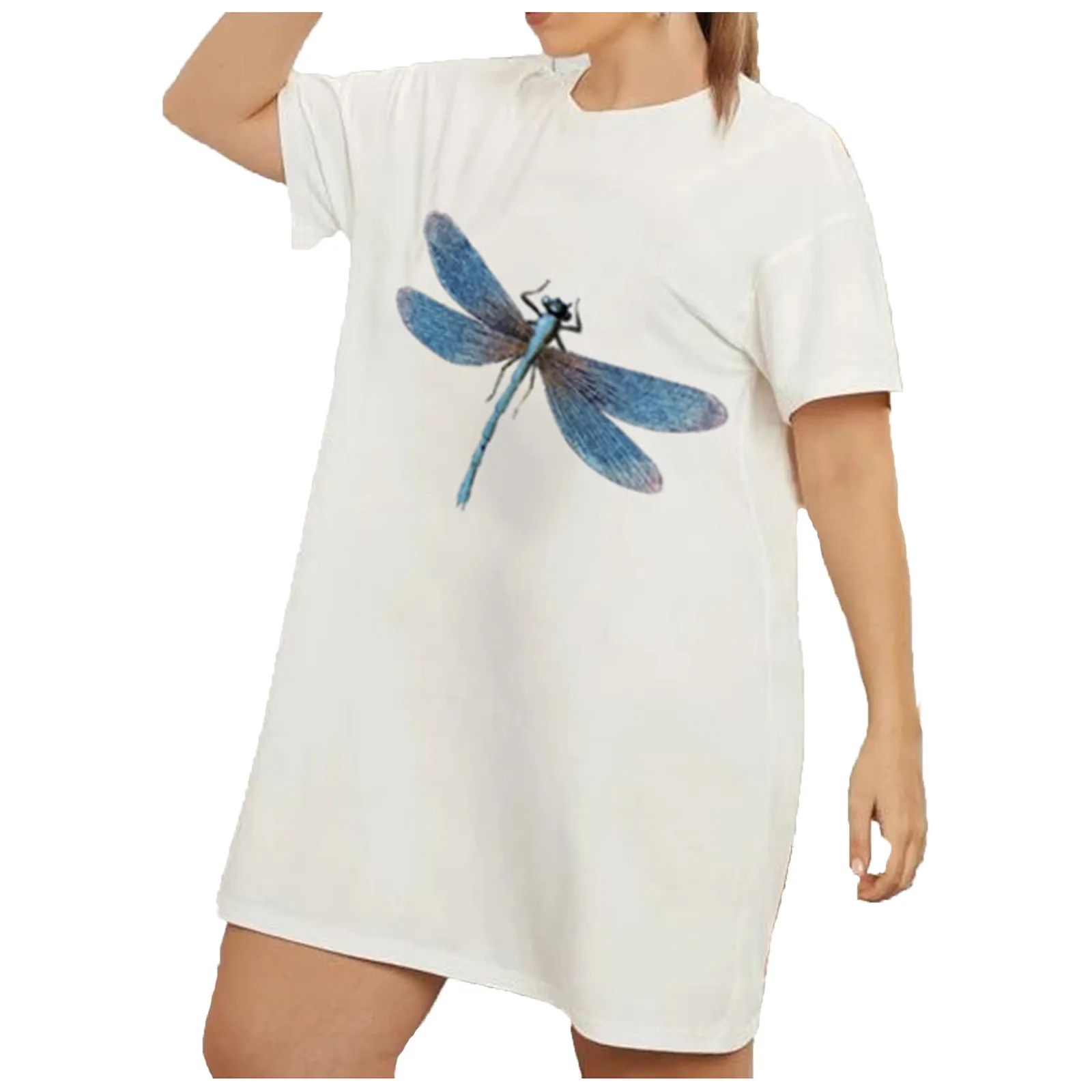 2021 Womens Summer Plus Size Short Sleeves Over Size Fashion Casual Print O-neck Casual Loose Pullover Tunic Tops T Shirt Dress 2