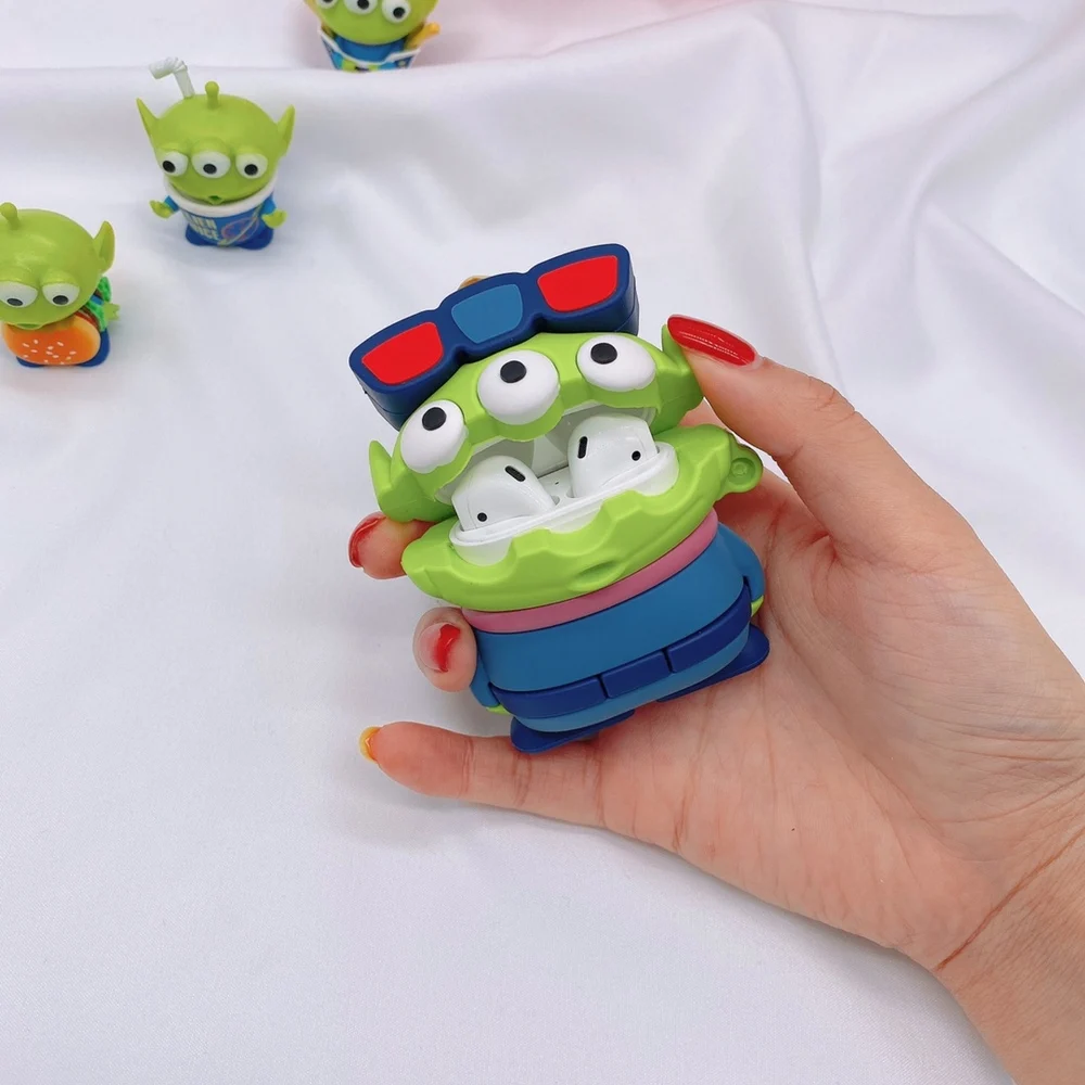 3D мультфильм милый Инопланетянин маленькие зеленые мужские наушники Мягкий силиконовый чехол для AirPods 1 2 Bluetooth гарнитура Защитная крышка с крючком