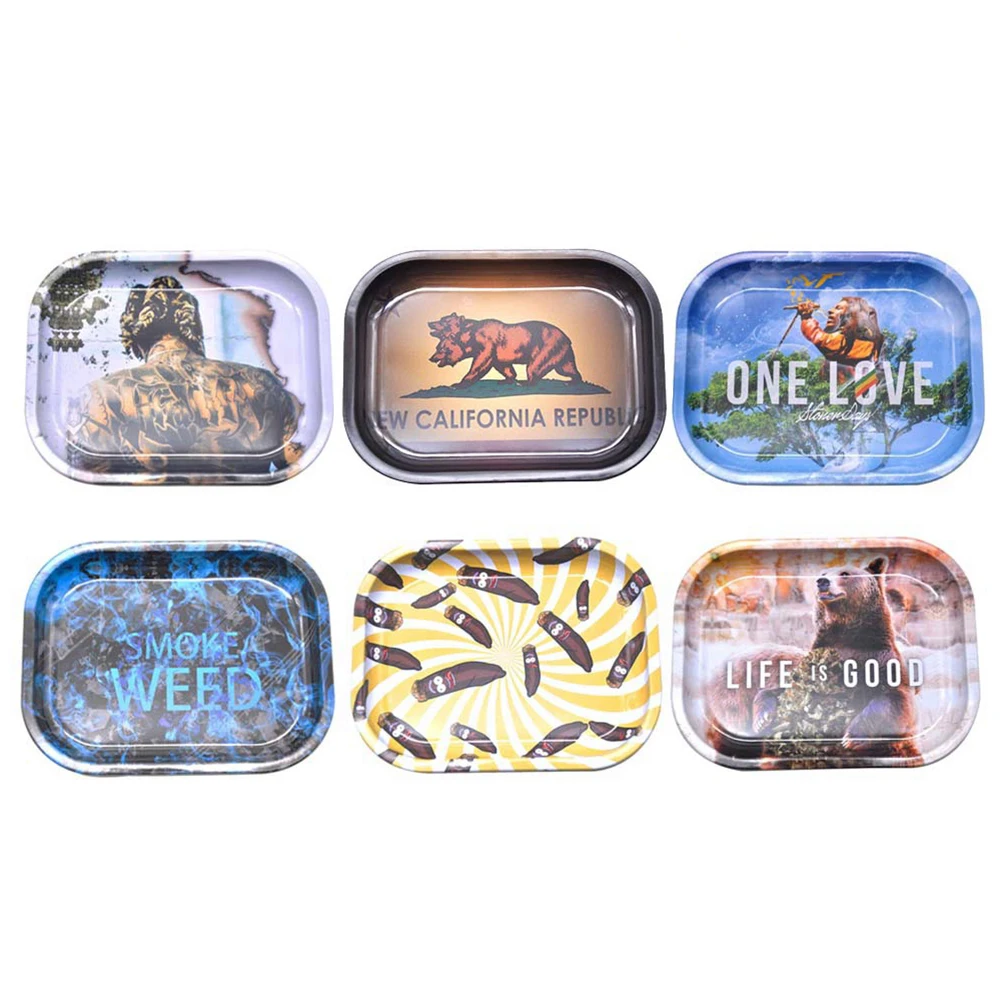 

7Inch Personality Tinplate Cigarette Tray Rolling Metal Tobacco Cigarettes Necessary Tray Smoking Holder Tobacco Tray