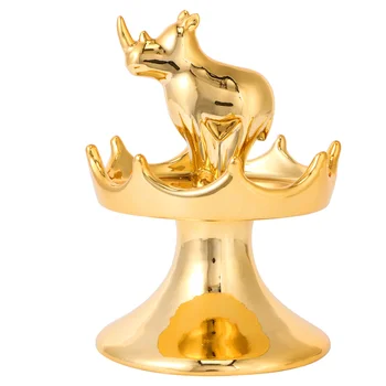 

1PC Creative Display Stand Ceramic Jewelry Holder Desktop Jewelry Organizer for Rings Earrings Bracelets (Golden Rhino and Crown