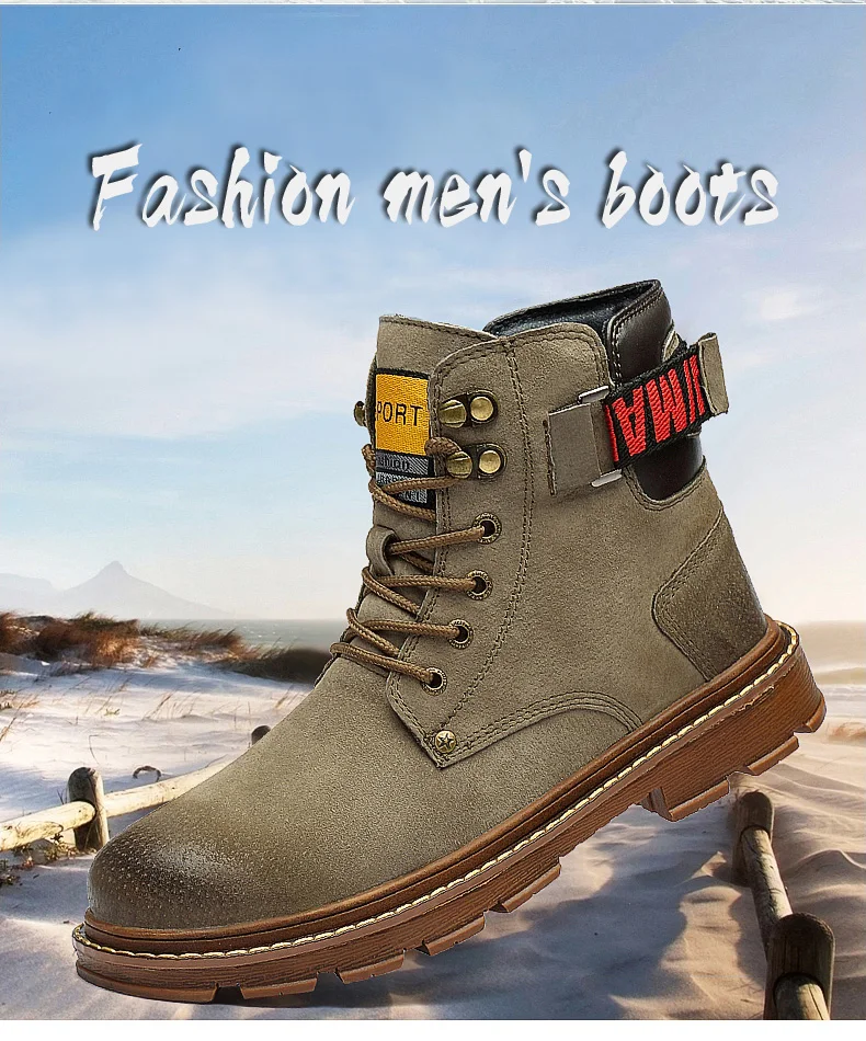 Designer Men's Boots Quality Cowhide Leather Plush Warmth Snow Boots Outdoor Comfortable Non-slip Men's Shoes Big Size 38-48