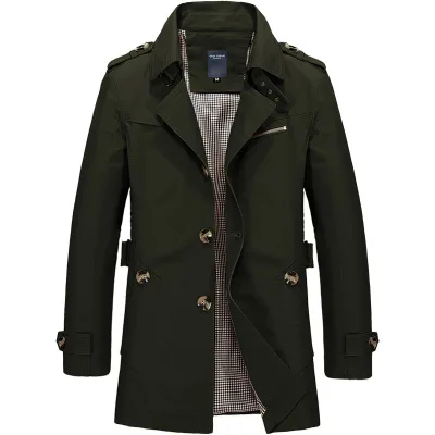 Army green Мужская куртка, пальто, модный Тренч, пальто, осенний бренд, повседневное, облегающее пальто, мужская куртка - Цвет: Army green