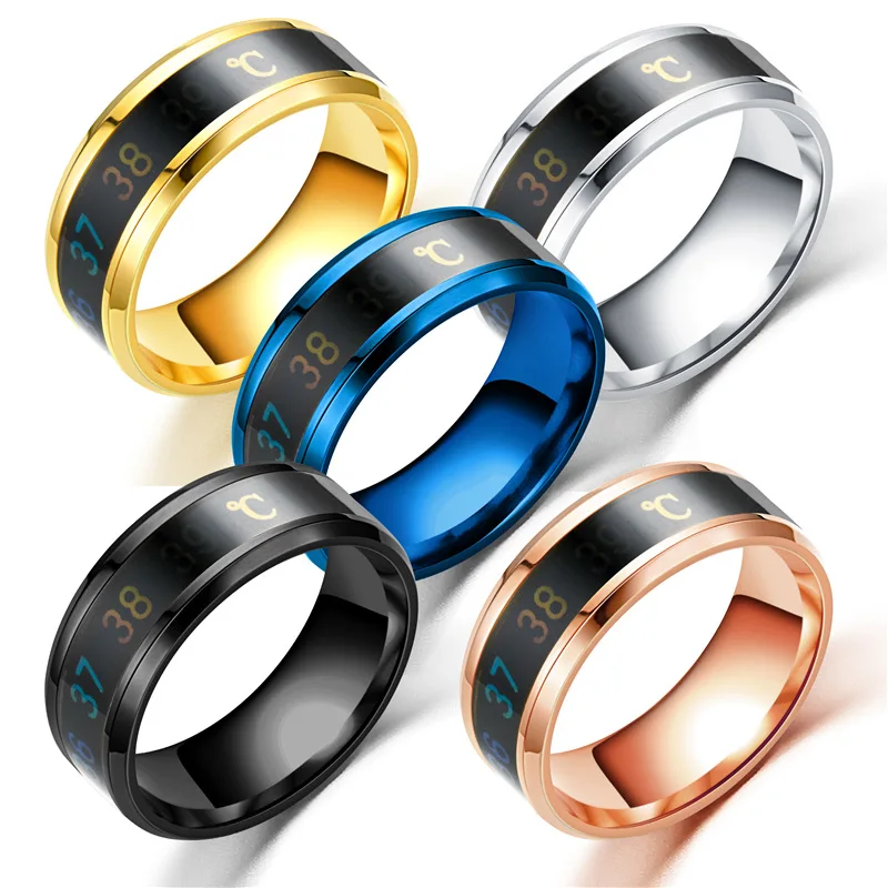 New Intelligent Thermometer Temperature Measuring Ring Stainless Steel Simple Creative Couple Wedding Jewelry Dropshipping | Украшения и