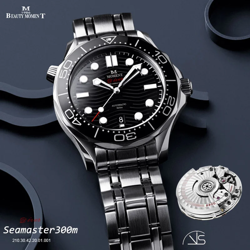 

Men's Automatic Watch 43mm VSF Seamster Diver 300M Ceramic Wave Dial Stainless Steel Strap Rubber Strap A8800