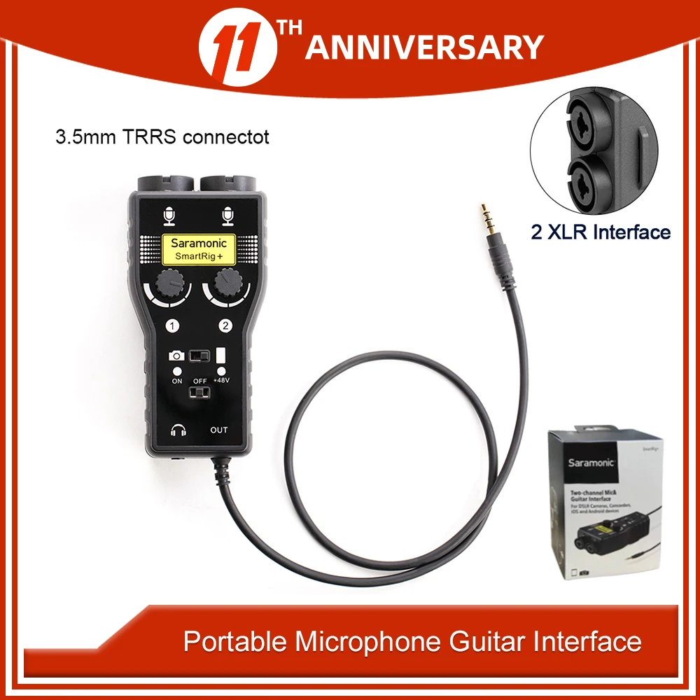 Saramonic-Adaptador de Audio SmartRig XLR, preamplificador de micrófono, preamplificador e interfaz de guitarra para cámara DSLR, iPhone 7, 7s, 6, iPad